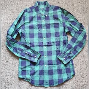 J Crew men's small purple & turquoise plaid light weight cotton button-down